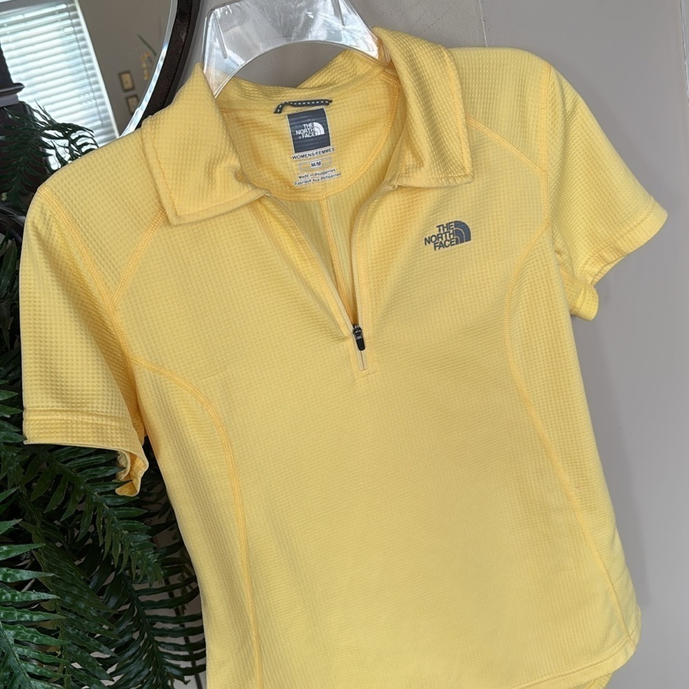 The North Face Vapor Wick Yellow Quarter Zip Short Sleeved Polo Top Golf Shirt - Picture 5 of 14